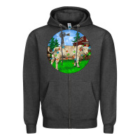 Charcoal Heather christmas charolais bull and barnyard Zipper Hoodie - RanaPortraitStore