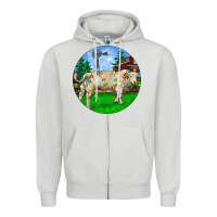 Dove Grey christmas charolais bull and barnyard Zipper Hoodie - RanaPortraitStore