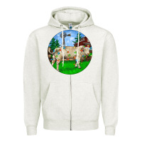 Oatmeal Heather christmas charolais bull and barnyard Zipper Hoodie - RanaPortraitStore