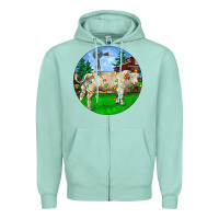 Seafoam christmas charolais bull and barnyard Zipper Hoodie - RanaPortraitStore