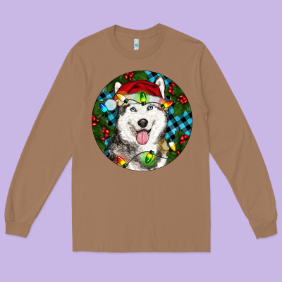 Christmas Husky Long Sleeve Tee Designed By Ranaportraitstore
