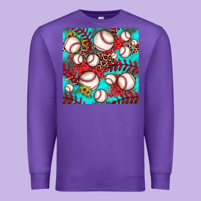 Baseball Leopard Turquoise Sunflower Seamless Pattern Premium Sweatshirt Designed By Jahusdesignshop