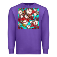 Purple baseball leopard turquoise sunflower seamless pattern Premium Sweatshirt - JahusDesignShop