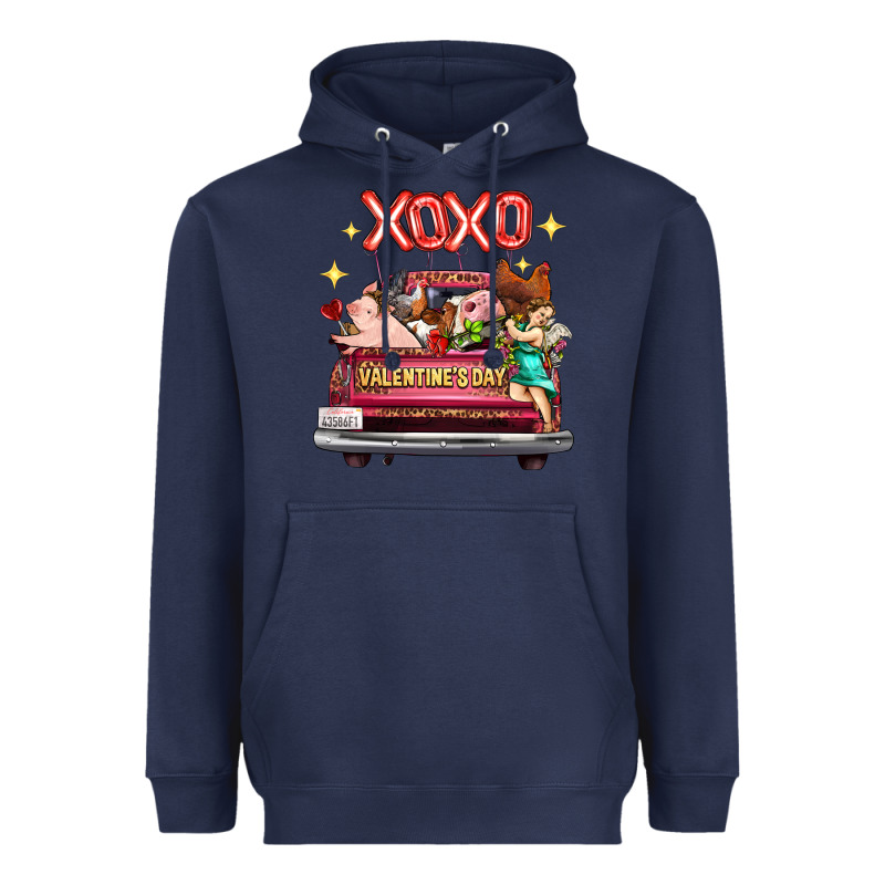 Valentine's Day Truck Farm Animals Cupid Xoxo Heavyweight Hoodie by FaDigitalArtStudio | Teevron