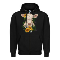 Black charolais calf with sunflowers Zipper Hoodie - RanaPortraitStore