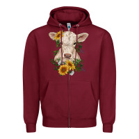 Burgundy charolais calf with sunflowers Zipper Hoodie - RanaPortraitStore