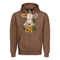 Chestnut charolais calf with sunflowers Zipper Hoodie - RanaPortraitStore