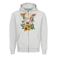 Dove Grey charolais calf with sunflowers Zipper Hoodie - RanaPortraitStore
