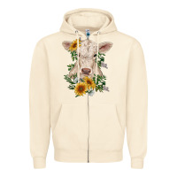 Sandshell charolais calf with sunflowers Zipper Hoodie - RanaPortraitStore