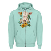 Seafoam charolais calf with sunflowers Zipper Hoodie - RanaPortraitStore