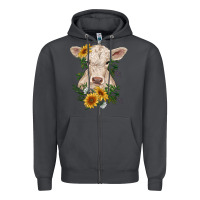Smoke charolais calf with sunflowers Zipper Hoodie - RanaPortraitStore