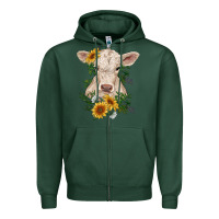 Charolais Calf With Sunflowers Zipper Hoodie | Teevron