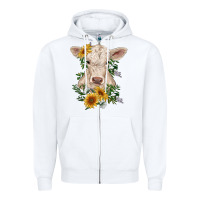 White charolais calf with sunflowers Zipper Hoodie - RanaPortraitStore