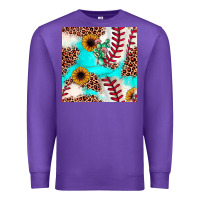 Purple baseball leopard turquoise cactus sunflower seamless pattern Premium Sweatshirt - JahusDesignShop