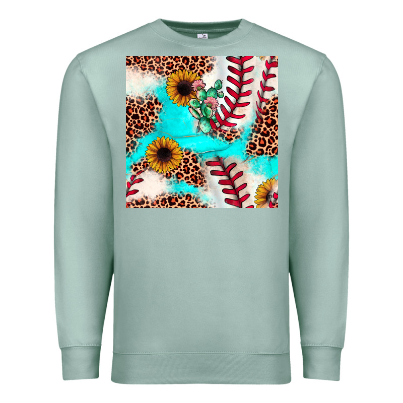 Baseball Leopard Turquoise Cactus Sunflower Seamless Pattern Premium Sweatshirt by JahusDesignShop | Teevron
