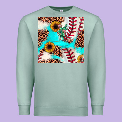 Baseball Leopard Turquoise Cactus Sunflower Seamless Pattern Premium Sweatshirt Designed By Jahusdesignshop