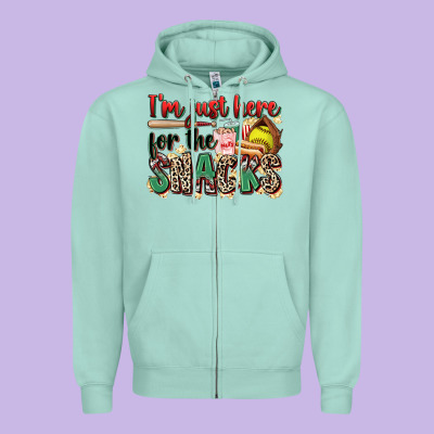 I'm Just Here For The Snacks Softball Zipper Hoodie Designed By Zillion Design Studio
