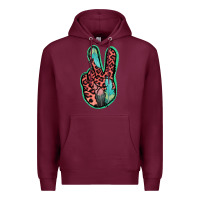 Burgundy Feather Pink Leopard Peace Sign Premium Hoodie - Jasminsmagicworld