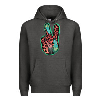 Charcoal Heather Feather Pink Leopard Peace Sign Premium Hoodie - Jasminsmagicworld