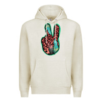 Oatmeal Heather Feather Pink Leopard Peace Sign Premium Hoodie - Jasminsmagicworld