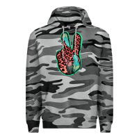 Slate Camo Feather Pink Leopard Peace Sign Premium Hoodie - Jasminsmagicworld