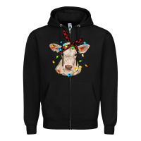 Black charolais calf with christmas lights baby cow Zipper Hoodie - RanaPortraitStore