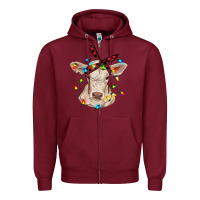 Burgundy charolais calf with christmas lights baby cow Zipper Hoodie - RanaPortraitStore