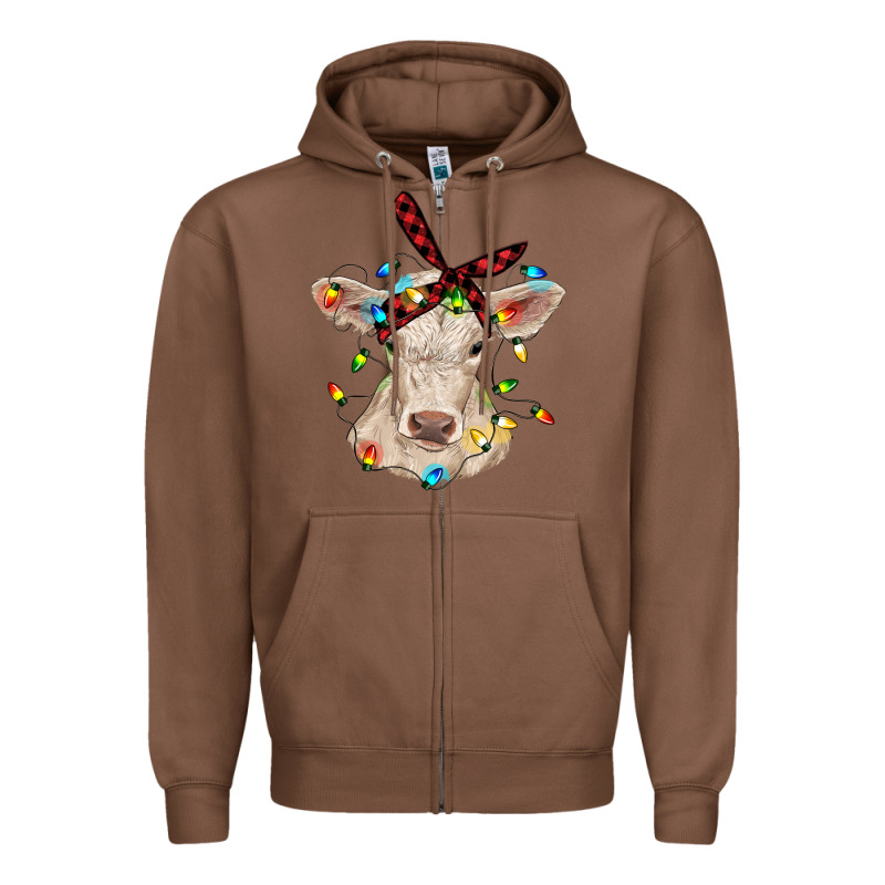 Charolais Calf With Christmas Lights Baby Cow Zipper Hoodie by RanaPortraitStore | Teevron