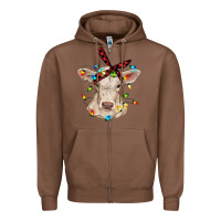 Chestnut charolais calf with christmas lights baby cow Zipper Hoodie - RanaPortraitStore