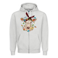 Dove Grey charolais calf with christmas lights baby cow Zipper Hoodie - RanaPortraitStore