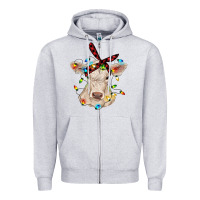 Heather Grey charolais calf with christmas lights baby cow Zipper Hoodie - RanaPortraitStore