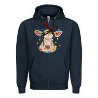 Navy charolais calf with christmas lights baby cow Zipper Hoodie - RanaPortraitStore