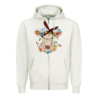 Oatmeal Heather charolais calf with christmas lights baby cow Zipper Hoodie - RanaPortraitStore