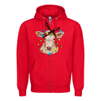 Red charolais calf with christmas lights baby cow Zipper Hoodie - RanaPortraitStore