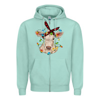 Seafoam charolais calf with christmas lights baby cow Zipper Hoodie - RanaPortraitStore
