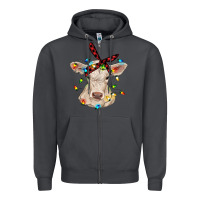 Smoke charolais calf with christmas lights baby cow Zipper Hoodie - RanaPortraitStore