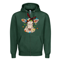 Sports Green charolais calf with christmas lights baby cow Zipper Hoodie - RanaPortraitStore