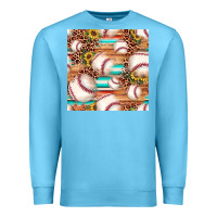 Ocean Blue baseball leopard sunflower seamless pattern Premium Sweatshirt - JahusDesignShop