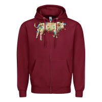 Burgundy Charolais bull with christmas lights Zipper Hoodie - RanaPortraitStore