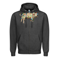Charcoal Heather Charolais bull with christmas lights Zipper Hoodie - RanaPortraitStore