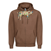 Chestnut Charolais bull with christmas lights Zipper Hoodie - RanaPortraitStore