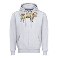 Heather Grey Charolais bull with christmas lights Zipper Hoodie - RanaPortraitStore