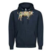Navy Charolais bull with christmas lights Zipper Hoodie - RanaPortraitStore