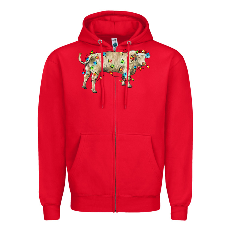 Charolais Bull With Christmas Lights Zipper Hoodie by RanaPortraitStore | Teevron
