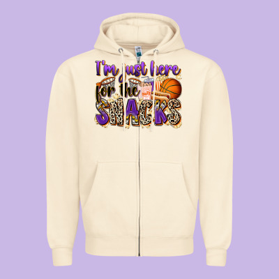 I'm Just Here For The Snacks Basketball Zipper Hoodie Designed By Zillion Design Studio