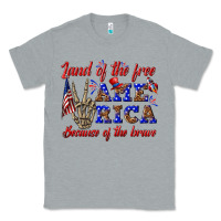 Heather Grey land of the free america because of the brave Classic Tee - texasbilliewilder