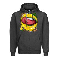 Charcoal Heather lemon lips with leopard Zipper Hoodie - texasbilliewilder