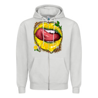 Dove Grey lemon lips with leopard Zipper Hoodie - texasbilliewilder