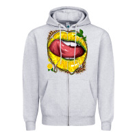 Heather Grey lemon lips with leopard Zipper Hoodie - texasbilliewilder
