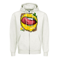 Oatmeal Heather lemon lips with leopard Zipper Hoodie - texasbilliewilder